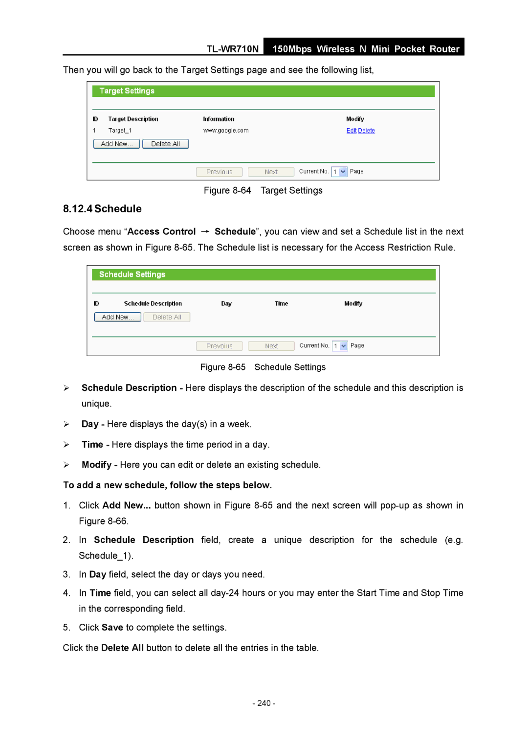 TP-Link TL-WR710N manual Target Settings 