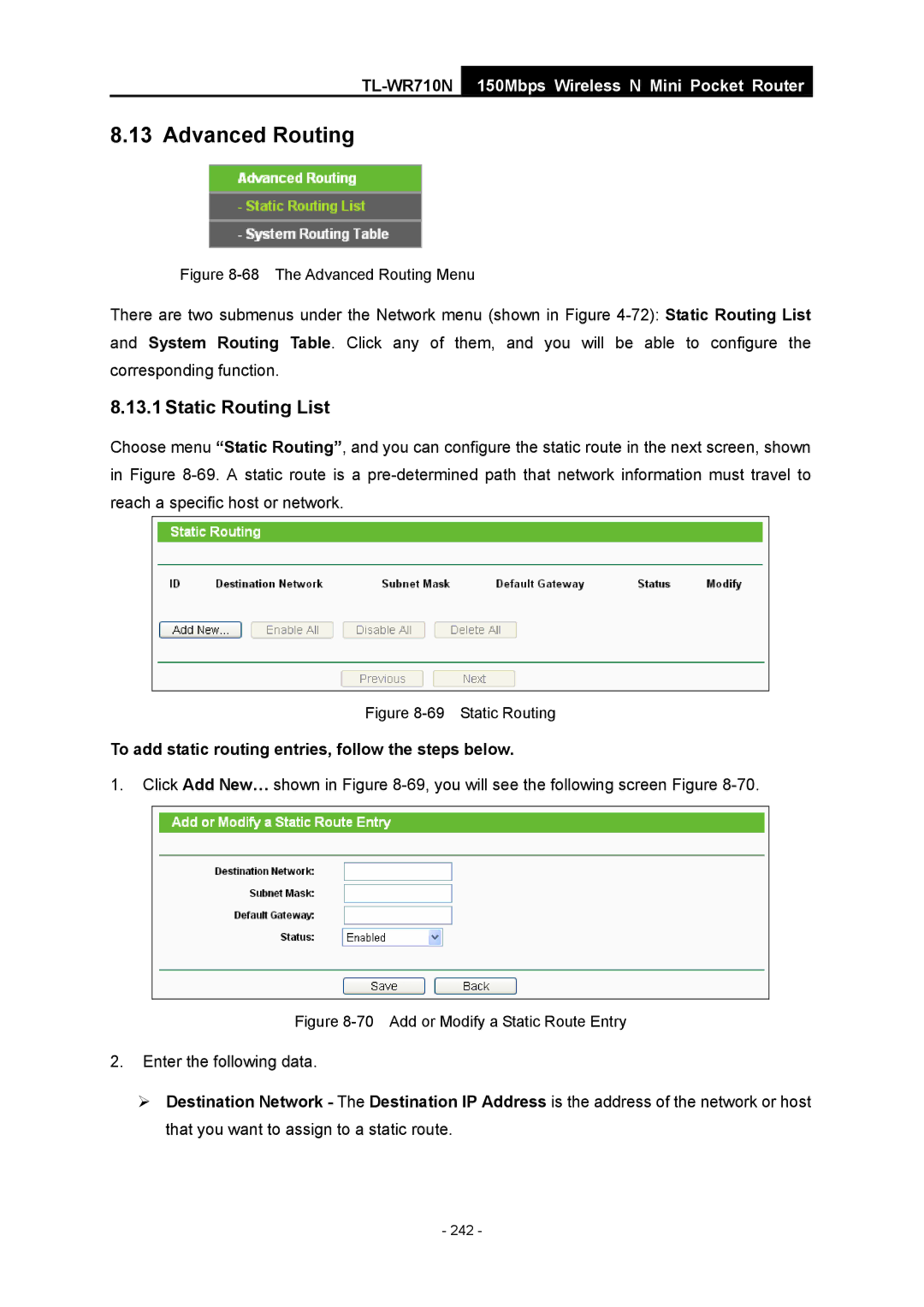 TP-Link TL-WR710N manual The Advanced Routing Menu 