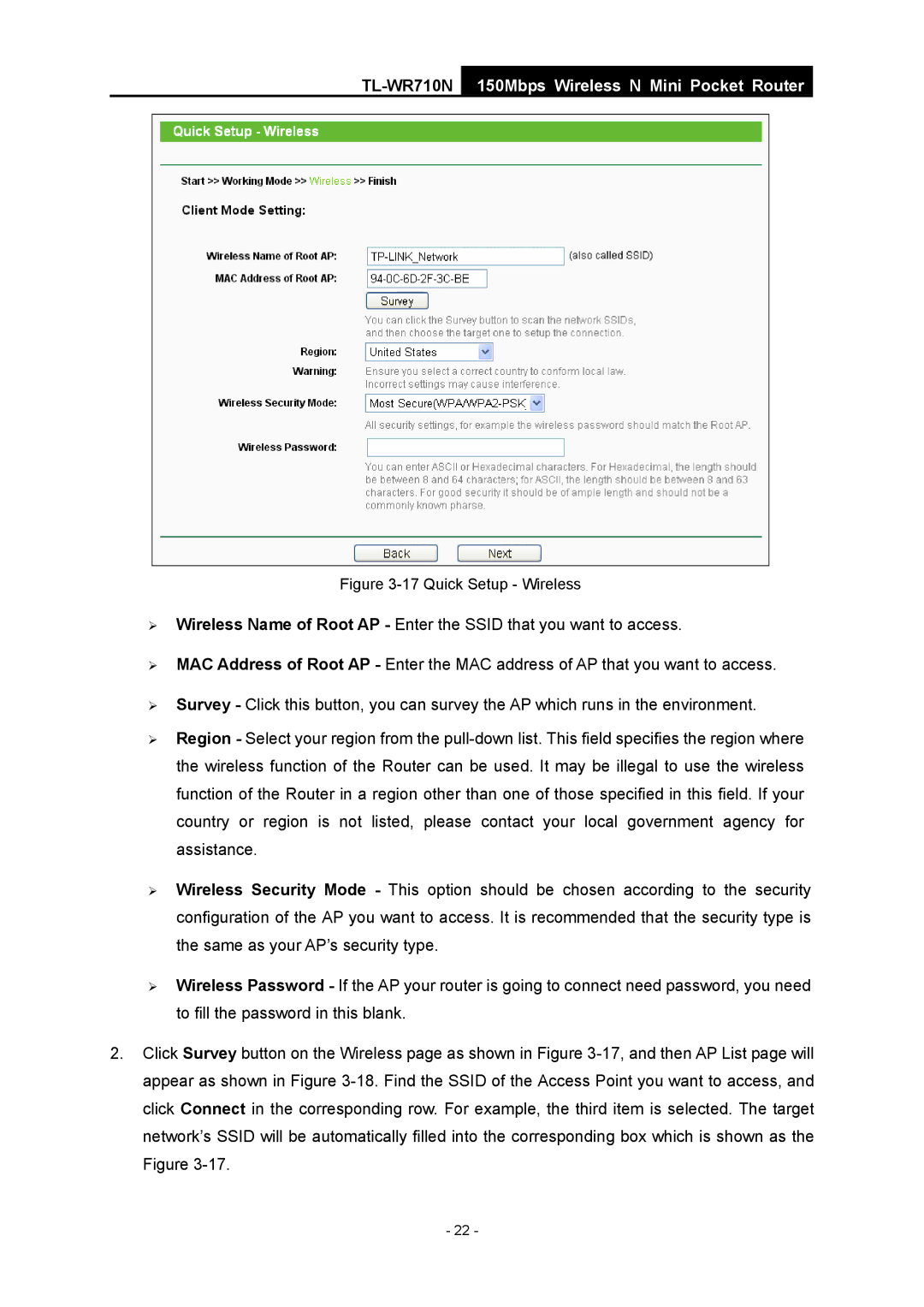 TP-Link TL-WR710N manual Quick Setup Wireless 