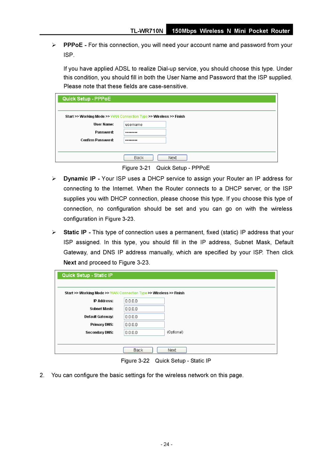 TP-Link TL-WR710N manual Quick Setup PPPoE 