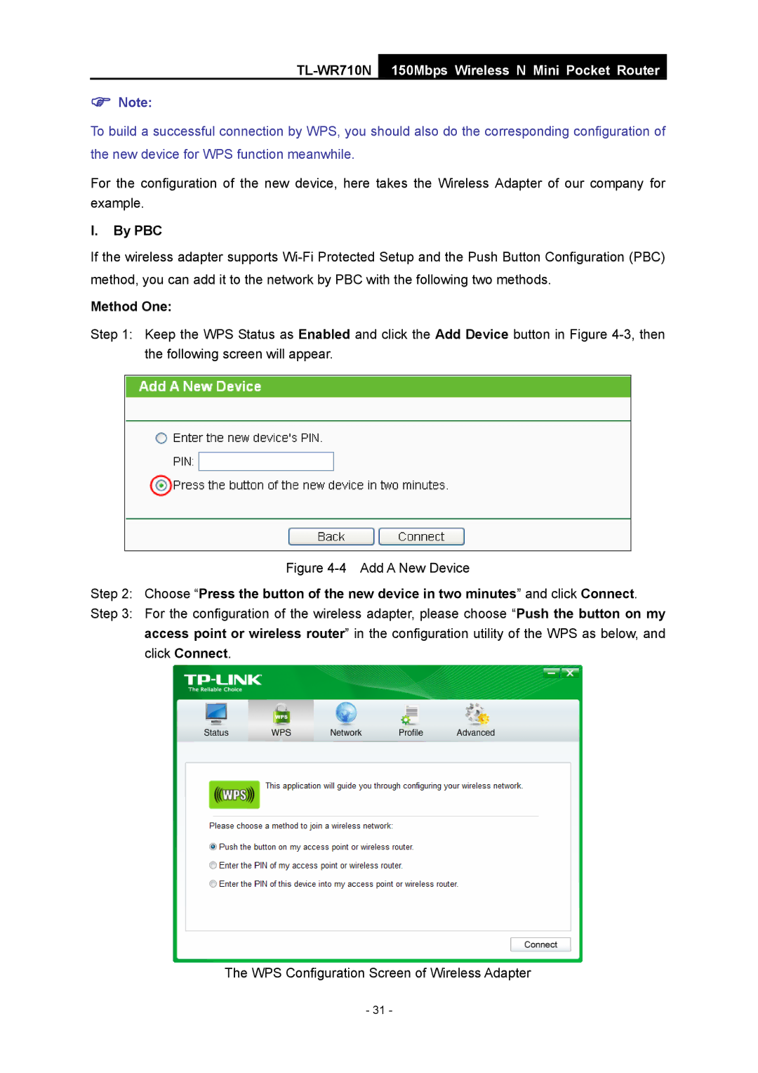 TP-Link TL-WR710N manual By PBC, Method One 