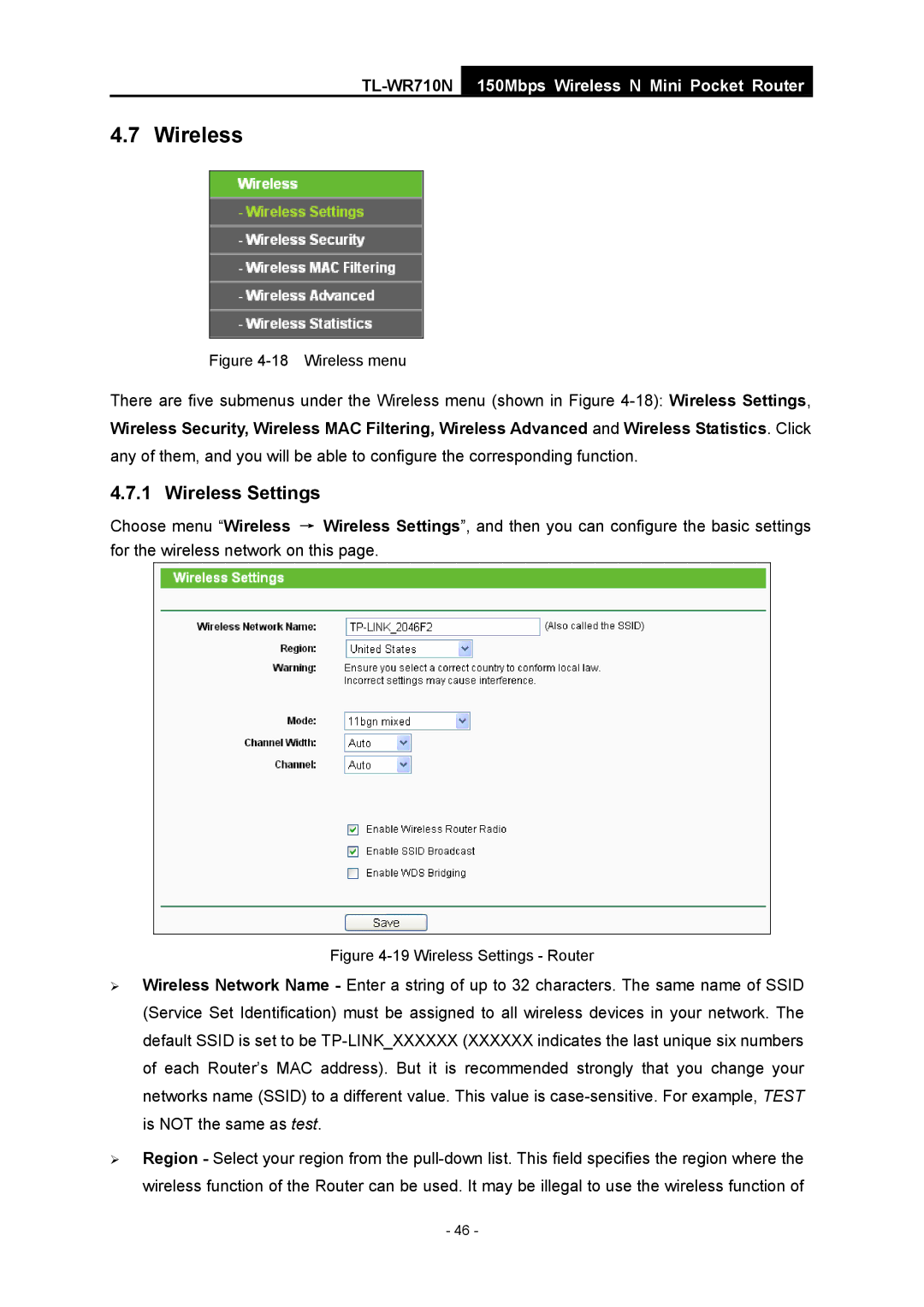 TP-Link TL-WR710N manual Wireless Settings 