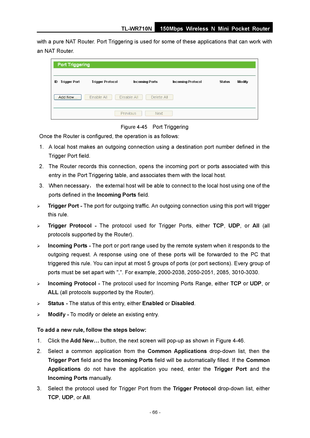 TP-Link TL-WR710N manual To add a new rule, follow the steps below 