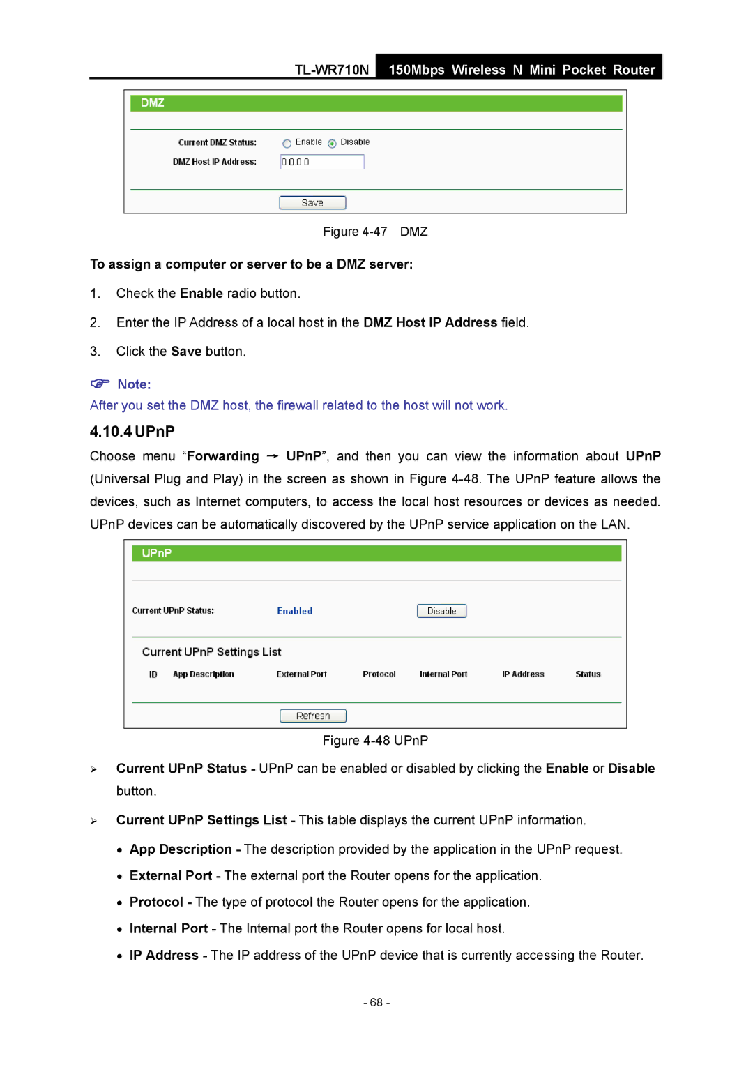 TP-Link TL-WR710N manual UPnP, To assign a computer or server to be a DMZ server 