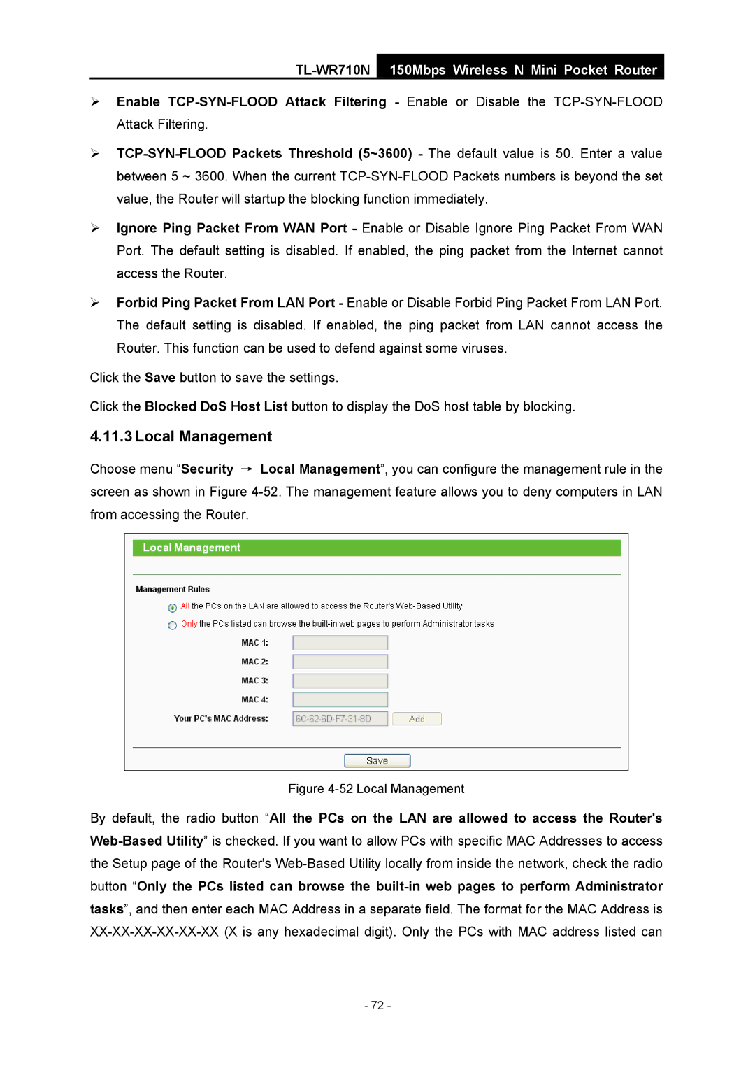 TP-Link TL-WR710N manual Local Management 