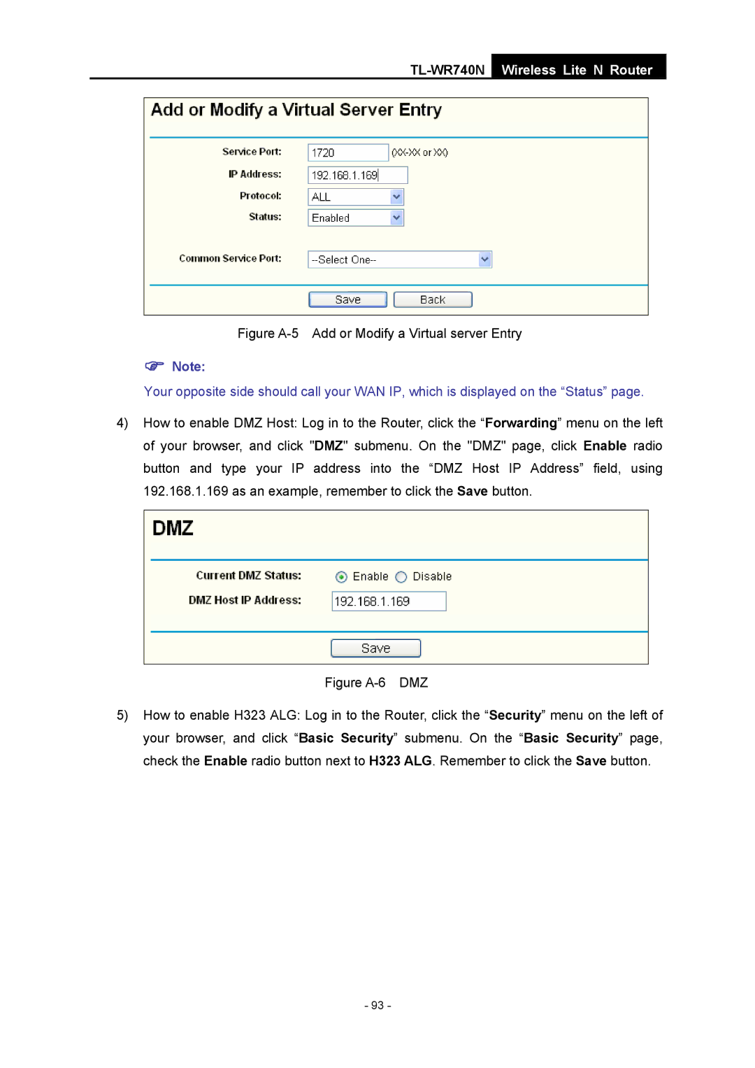 TP-Link TL-WR740N manual Figure A-5 Add or Modify a Virtual server Entry 