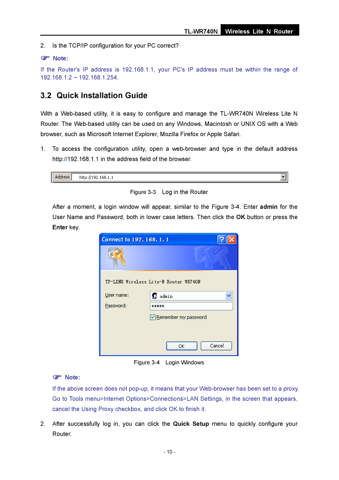 TP-Link TL-WR740N manual Quick Installation Guide, Login Windows 