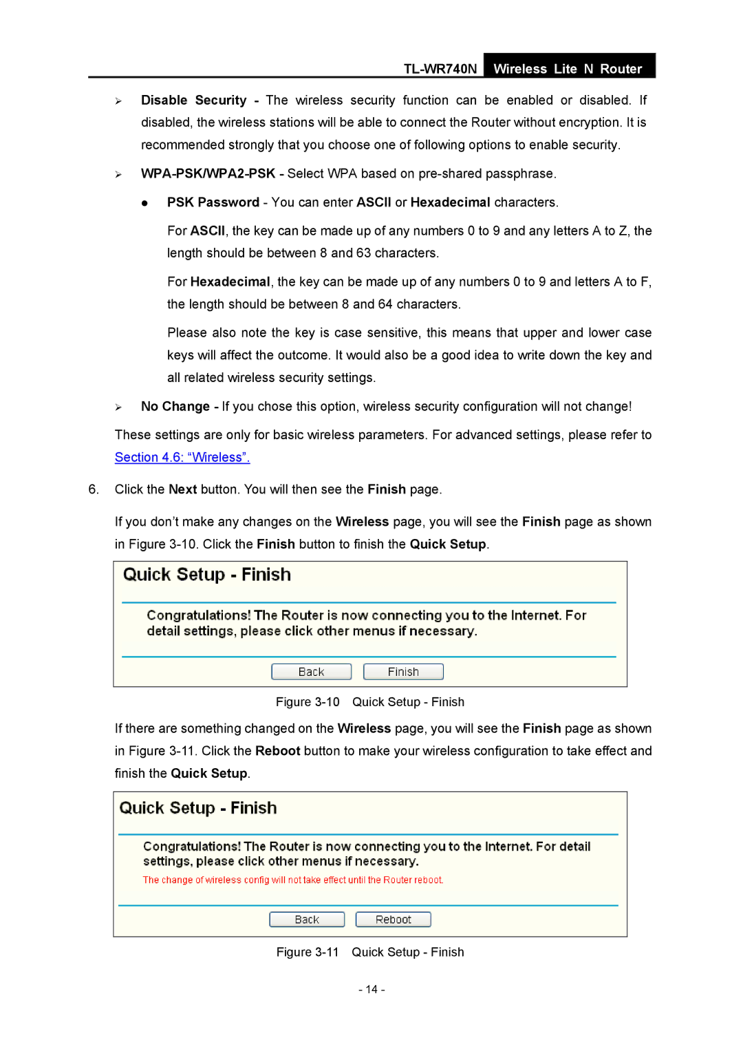 TP-Link TL-WR740N manual Quick Setup Finish 