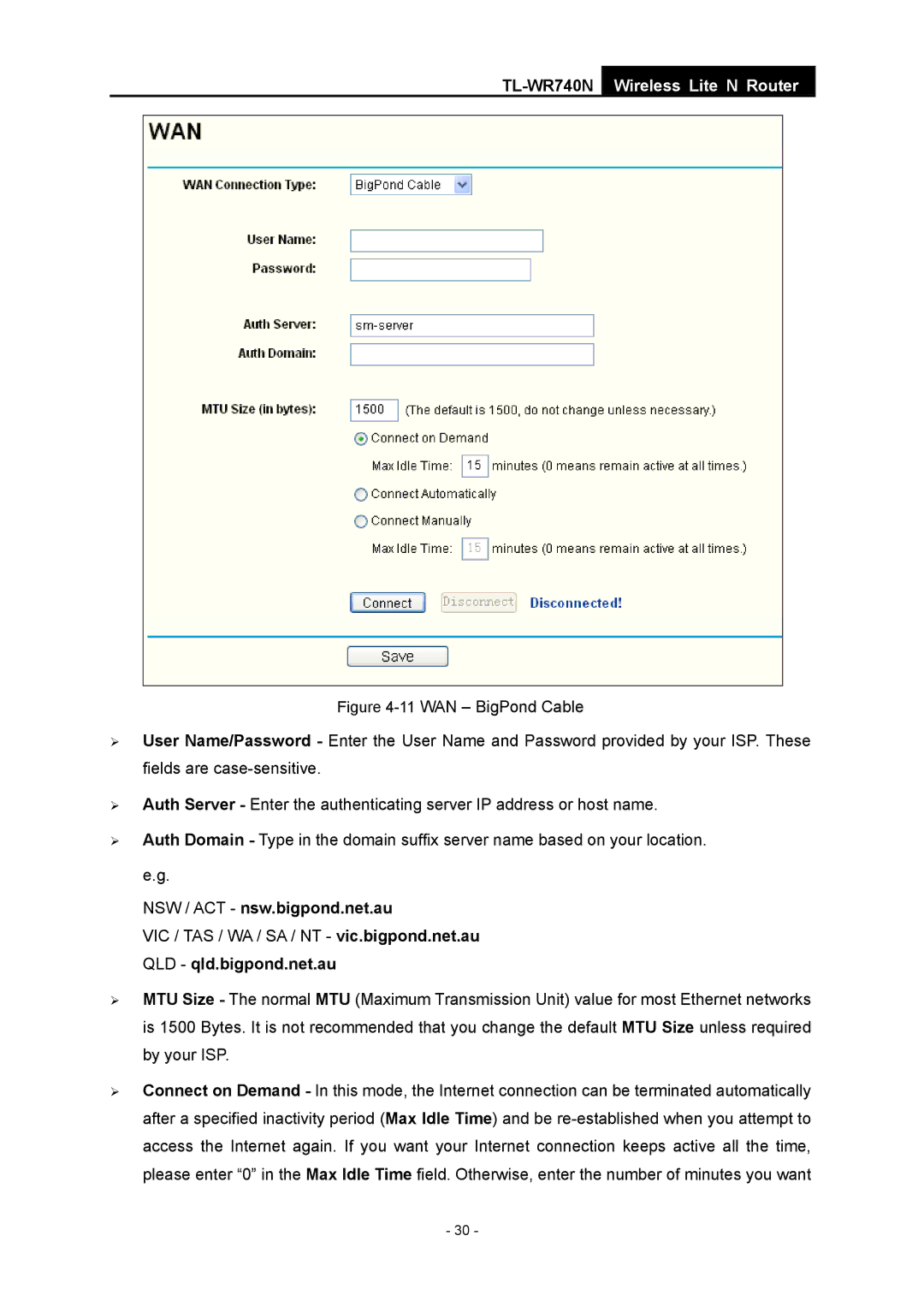 TP-Link TL-WR740N manual NSW / ACT nsw.bigpond.net.au 