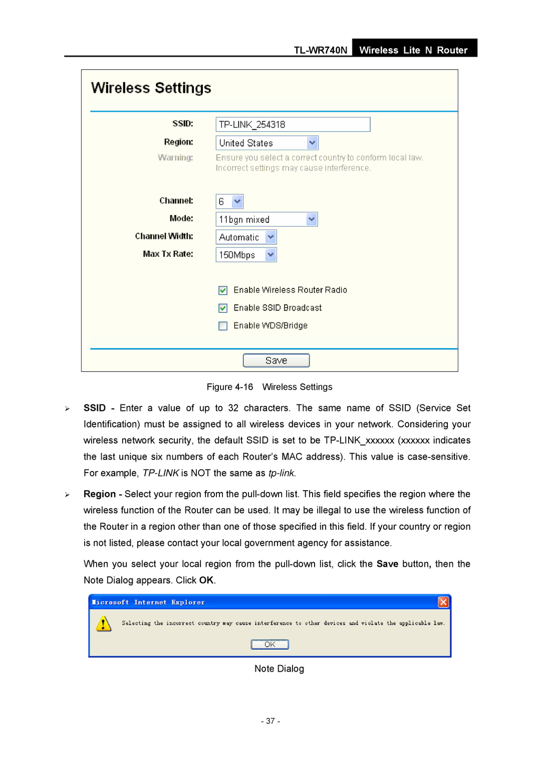 TP-Link TL-WR740N manual Wireless Settings 