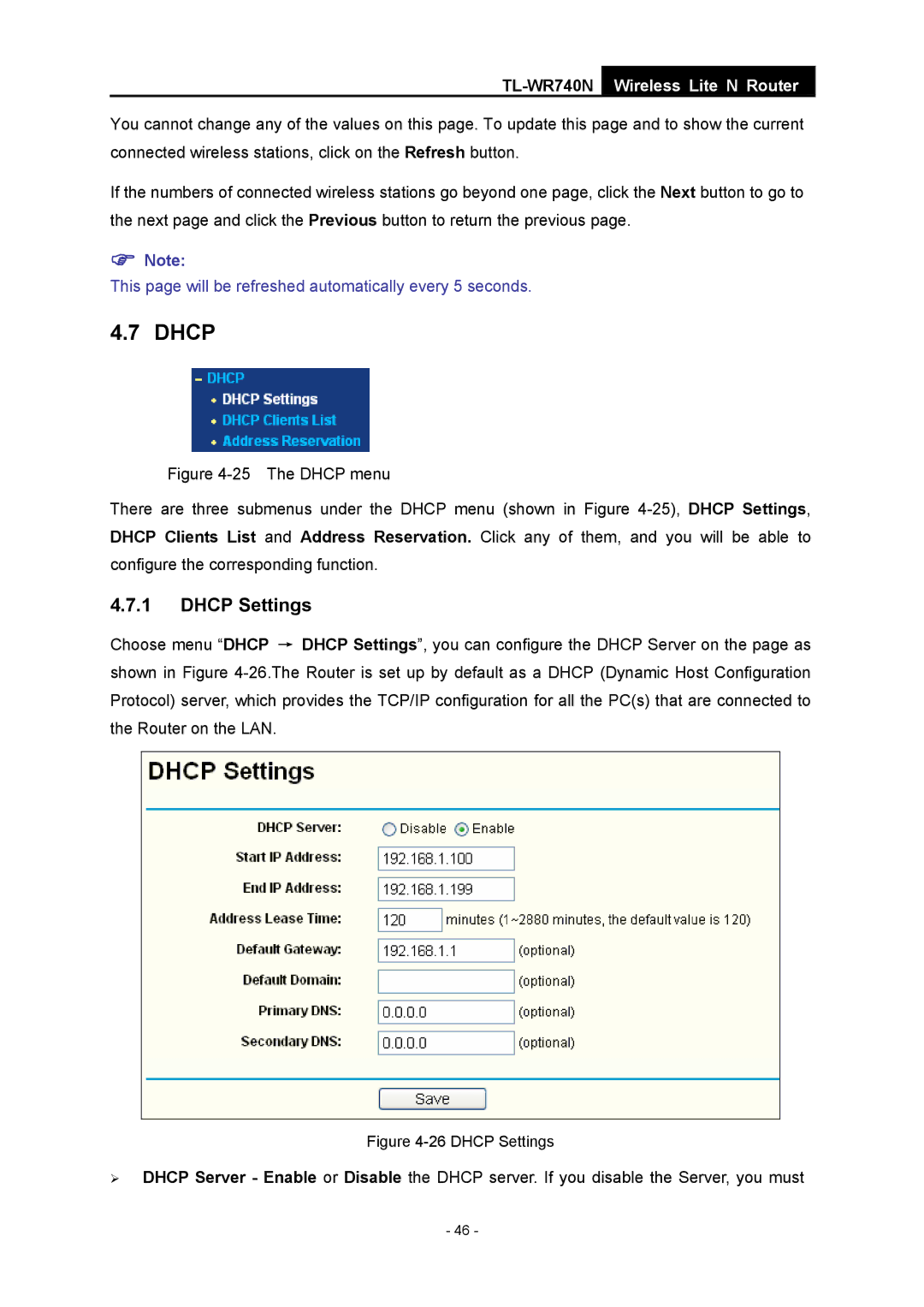 TP-Link TL-WR740N manual Dhcp Settings 