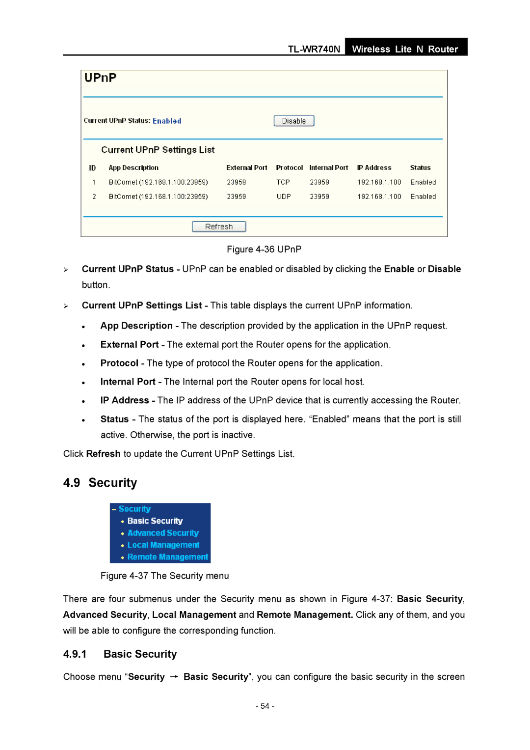 TP-Link TL-WR740N manual Basic Security 