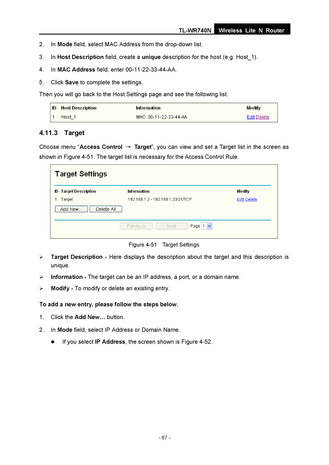 TP-Link TL-WR740N manual Target Settings 