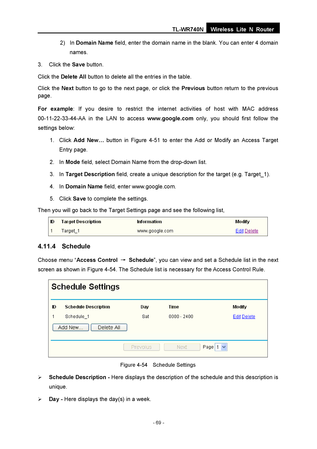 TP-Link TL-WR740N manual Schedule Settings 