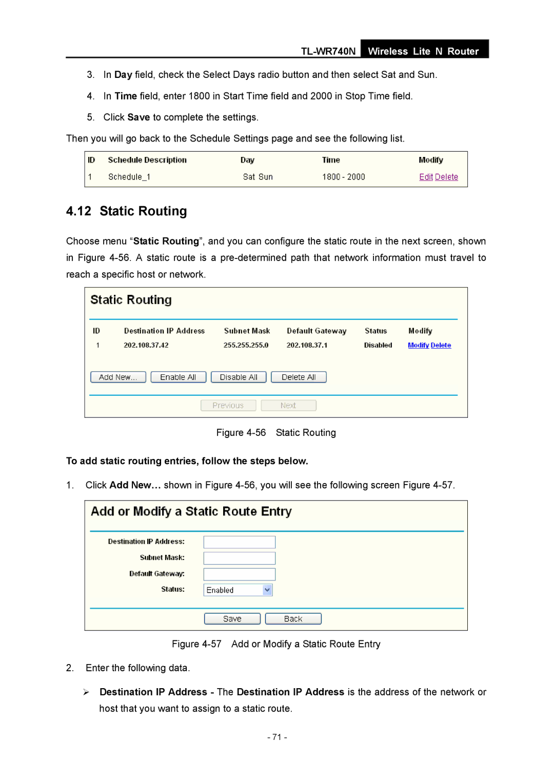 TP-Link TL-WR740N manual Static Routing, To add static routing entries, follow the steps below 