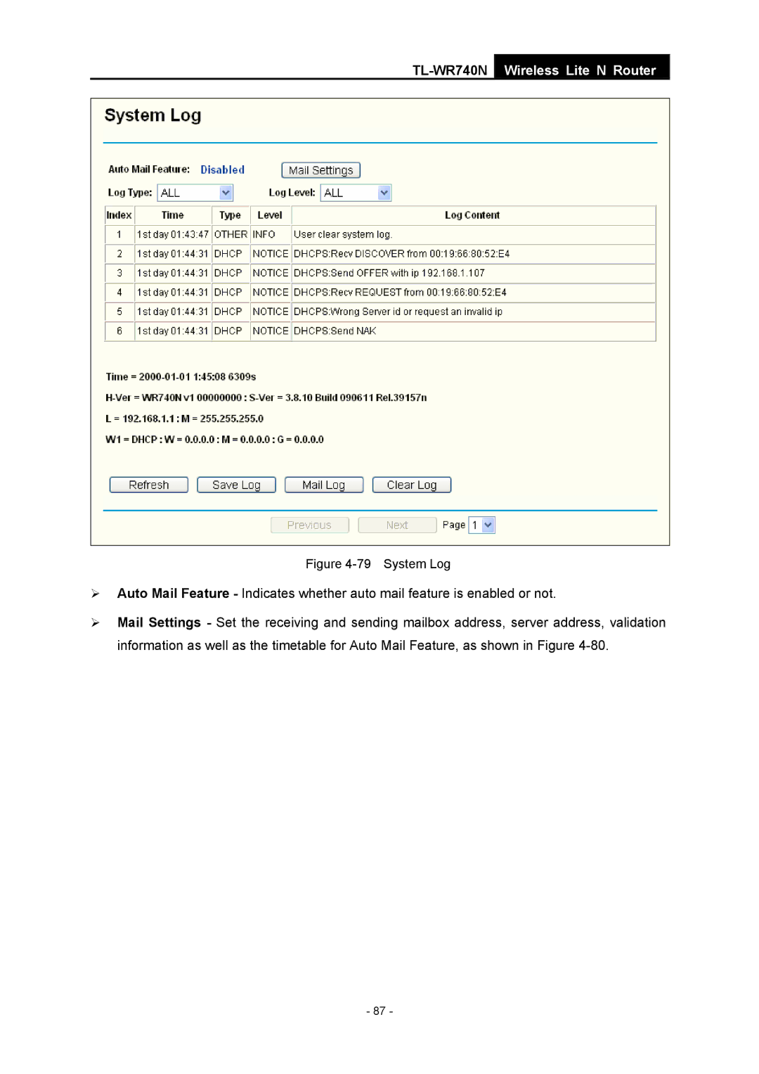 TP-Link TL-WR740N manual System Log 