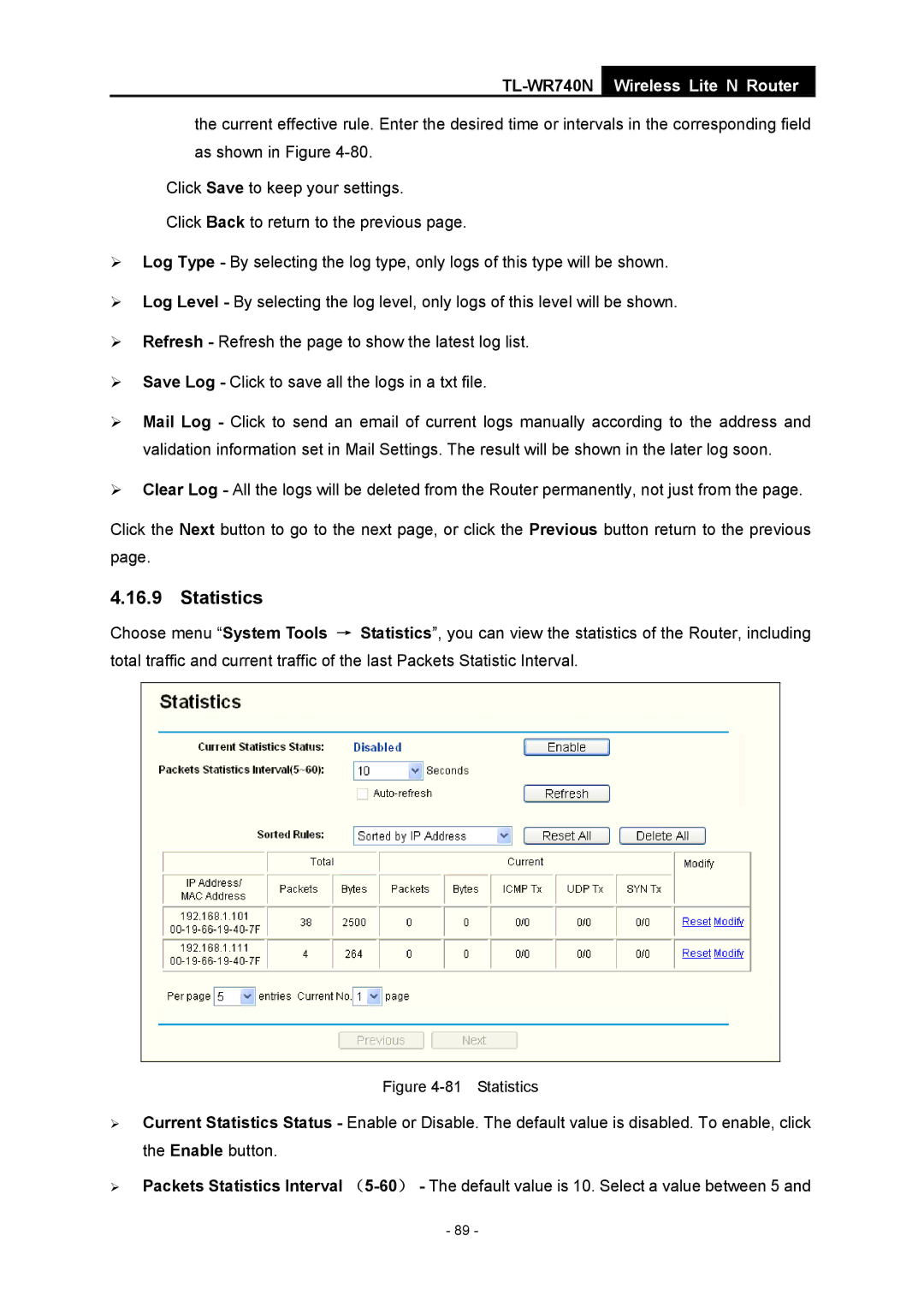 TP-Link TL-WR740N manual Statistics 