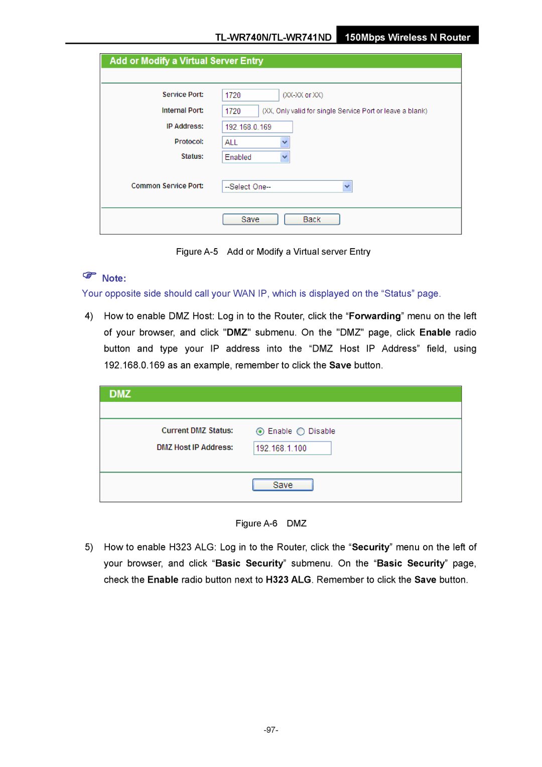 TP-Link TL-WR741ND manual Figure A-5 Add or Modify a Virtual server Entry 