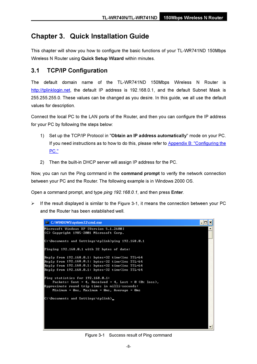 TP-Link TL-WR741ND manual Quick Installation Guide, TCP/IP Configuration 