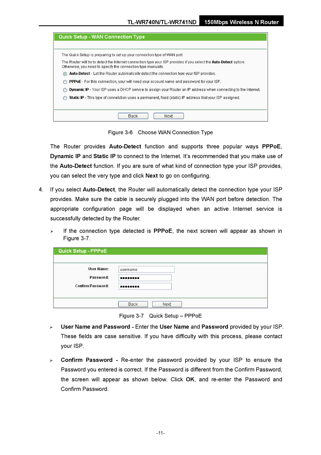 TP-Link TL-WR741ND manual Choose WAN Connection Type 