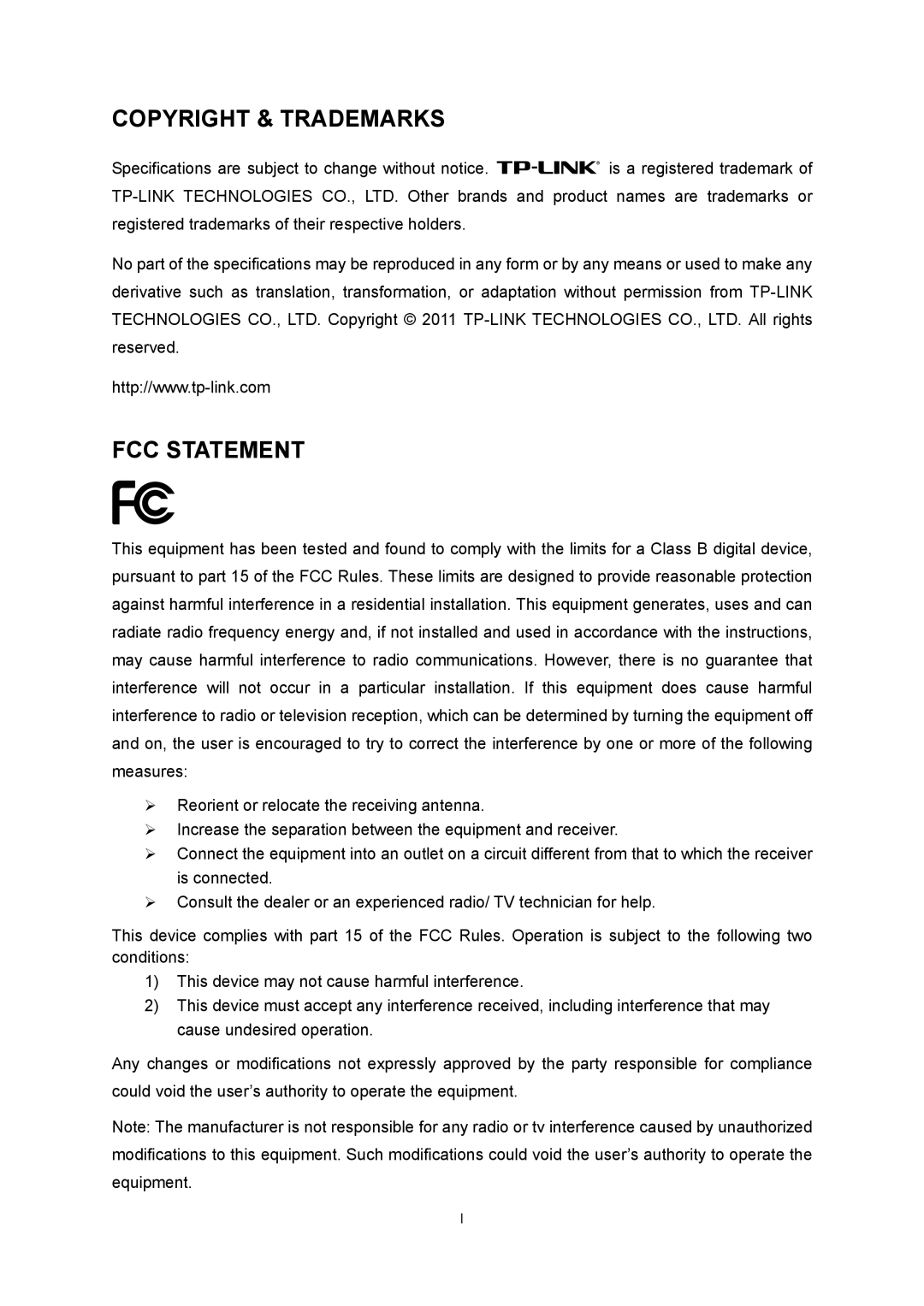 TP-Link TL-WR741ND manual Copyright & Trademarks 