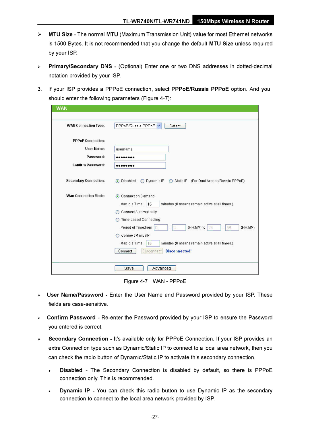 TP-Link TL-WR741ND manual WAN PPPoE 