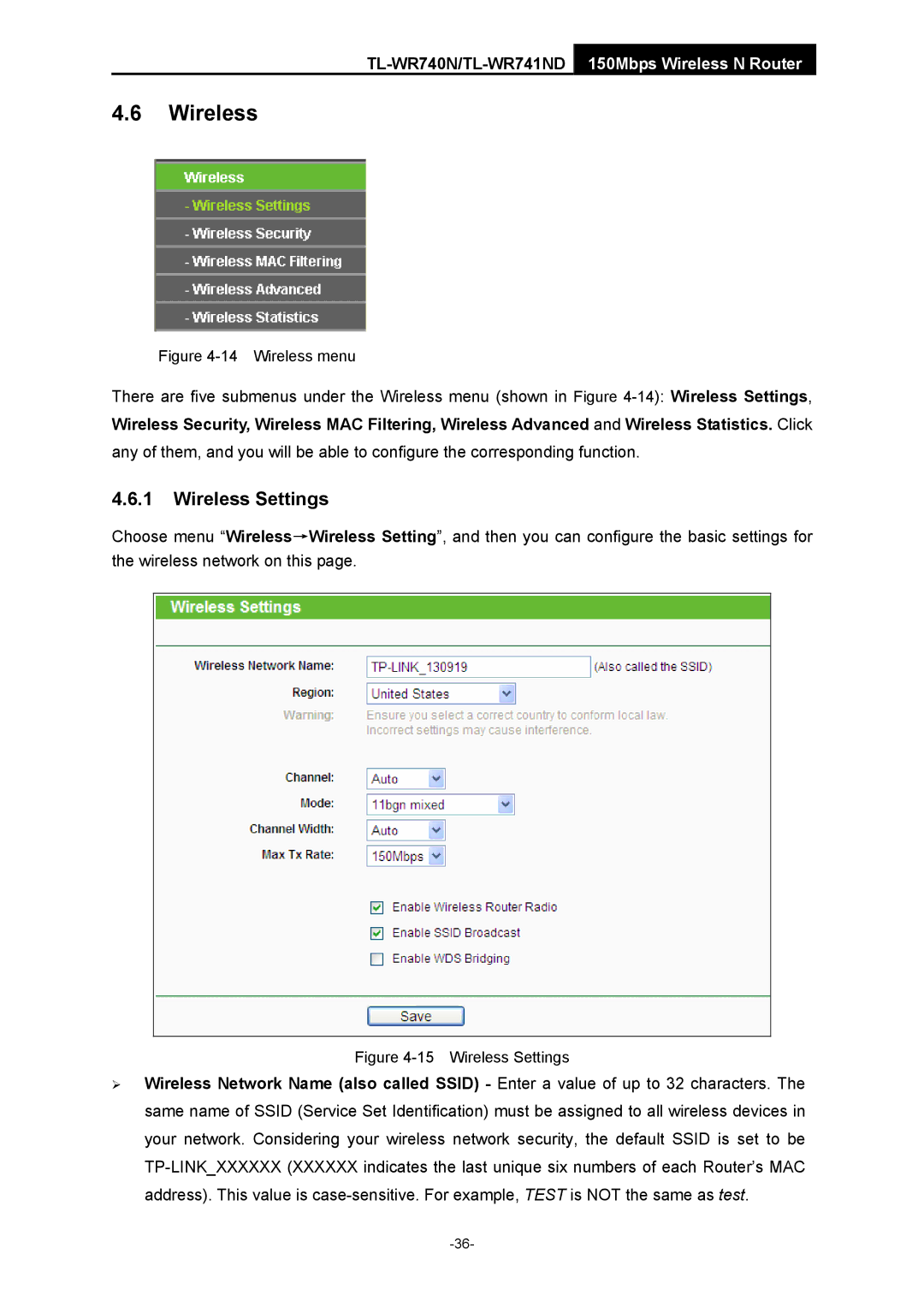 TP-Link TL-WR741ND manual Wireless Settings 