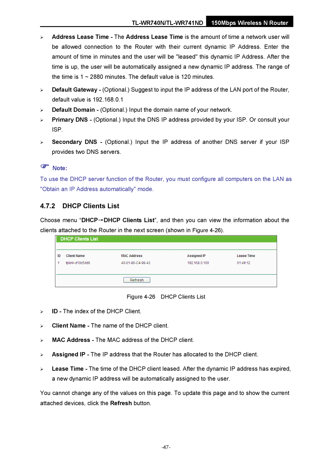 TP-Link TL-WR741ND manual Dhcp Clients List 