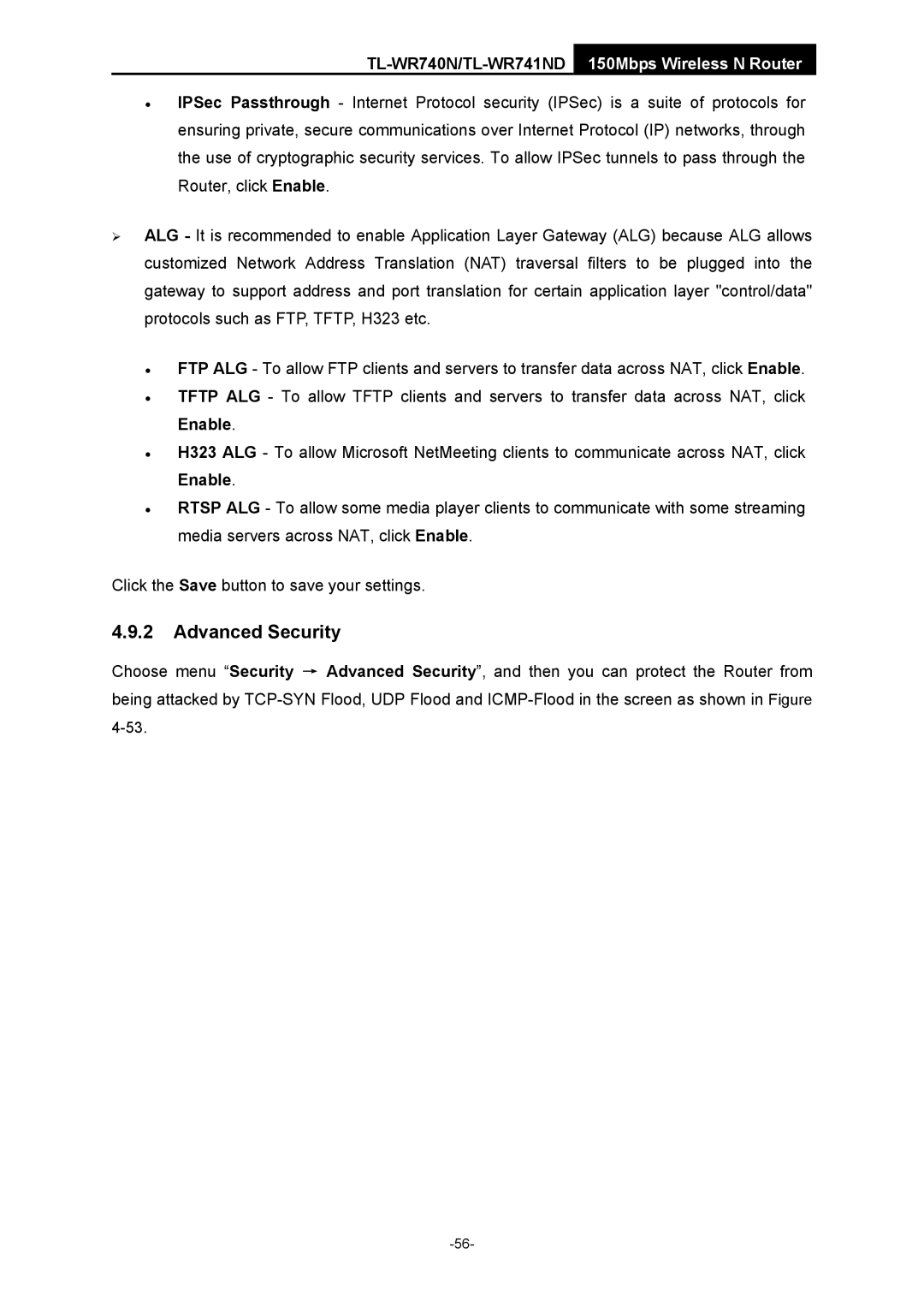 TP-Link TL-WR741ND manual Advanced Security 