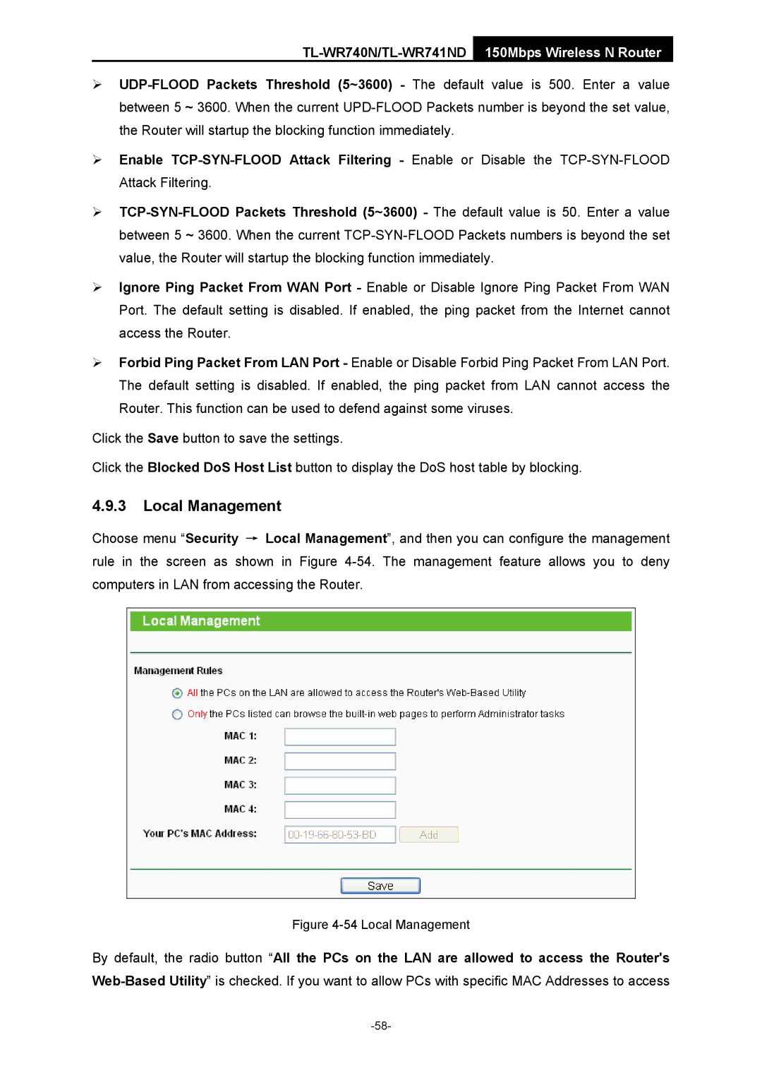 TP-Link TL-WR741ND manual Local Management 