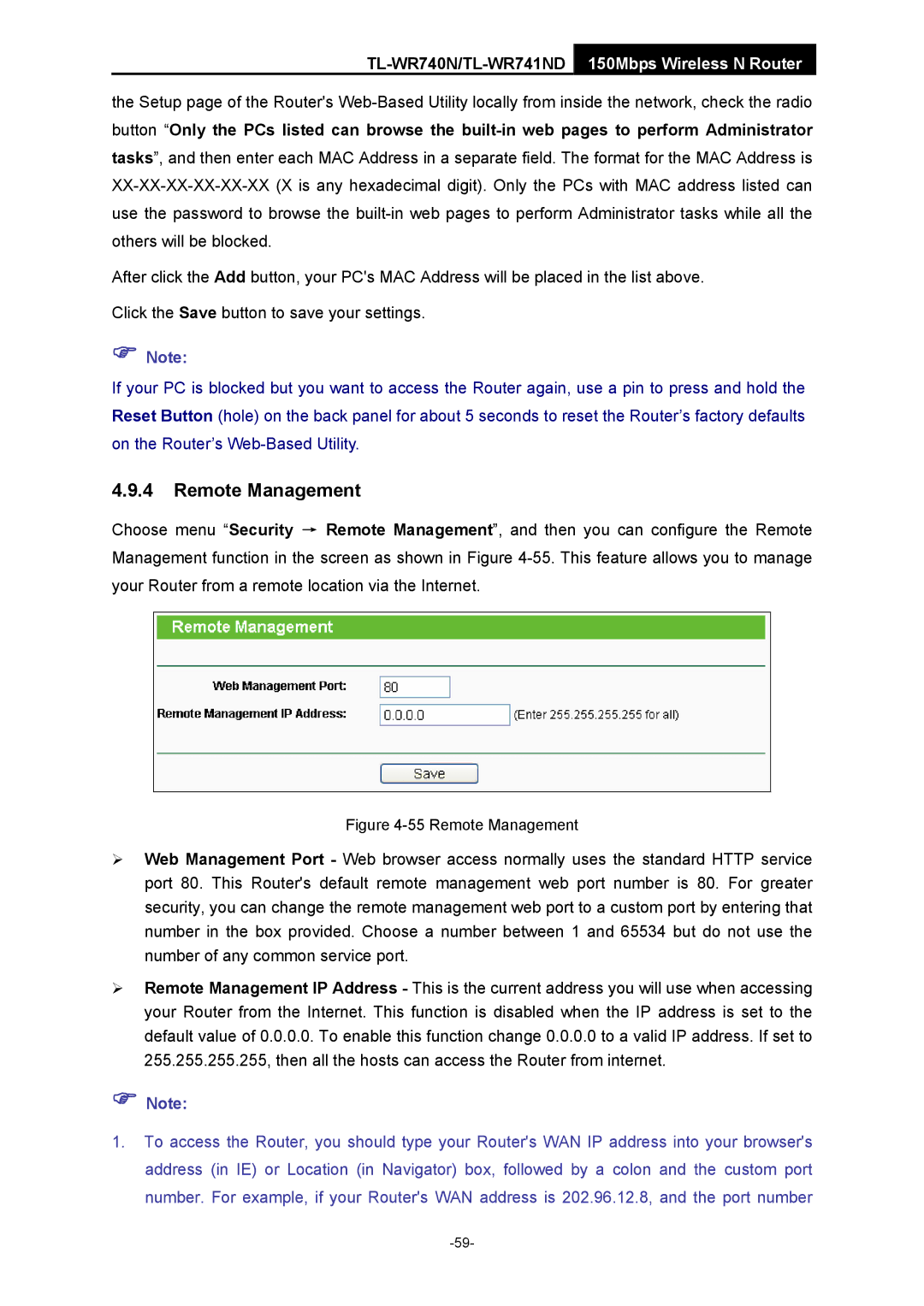 TP-Link TL-WR741ND manual Remote Management 