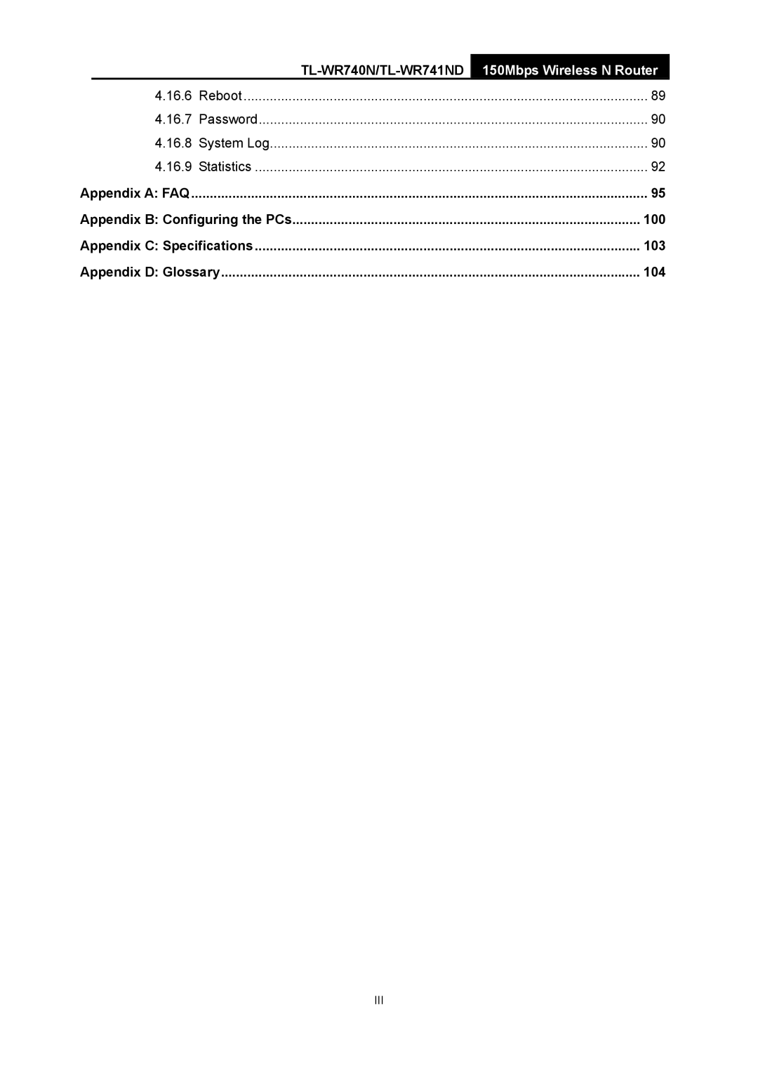 TP-Link TL-WR741ND manual 100, 103, 104 