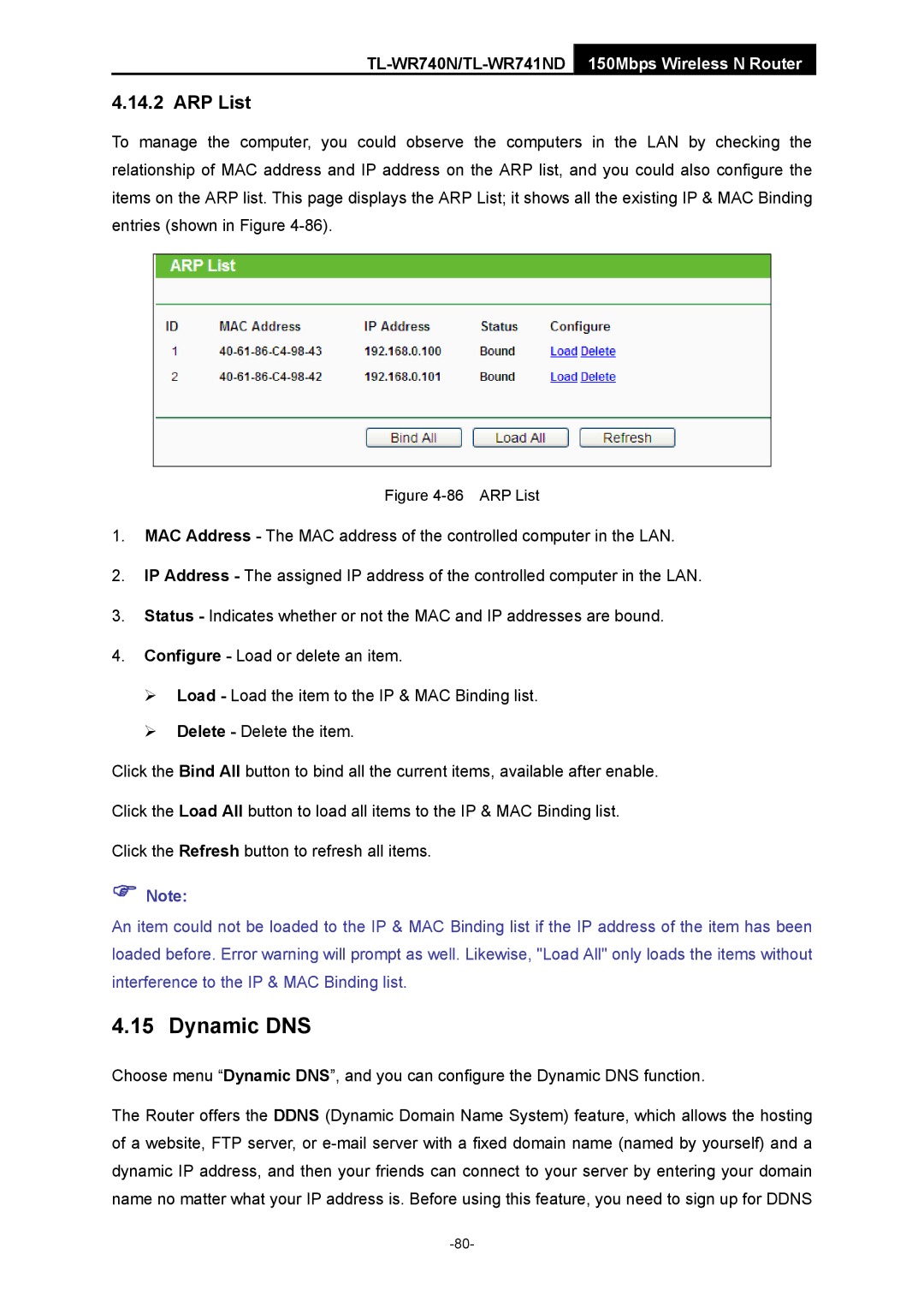 TP-Link TL-WR741ND manual Dynamic DNS, ARP List 