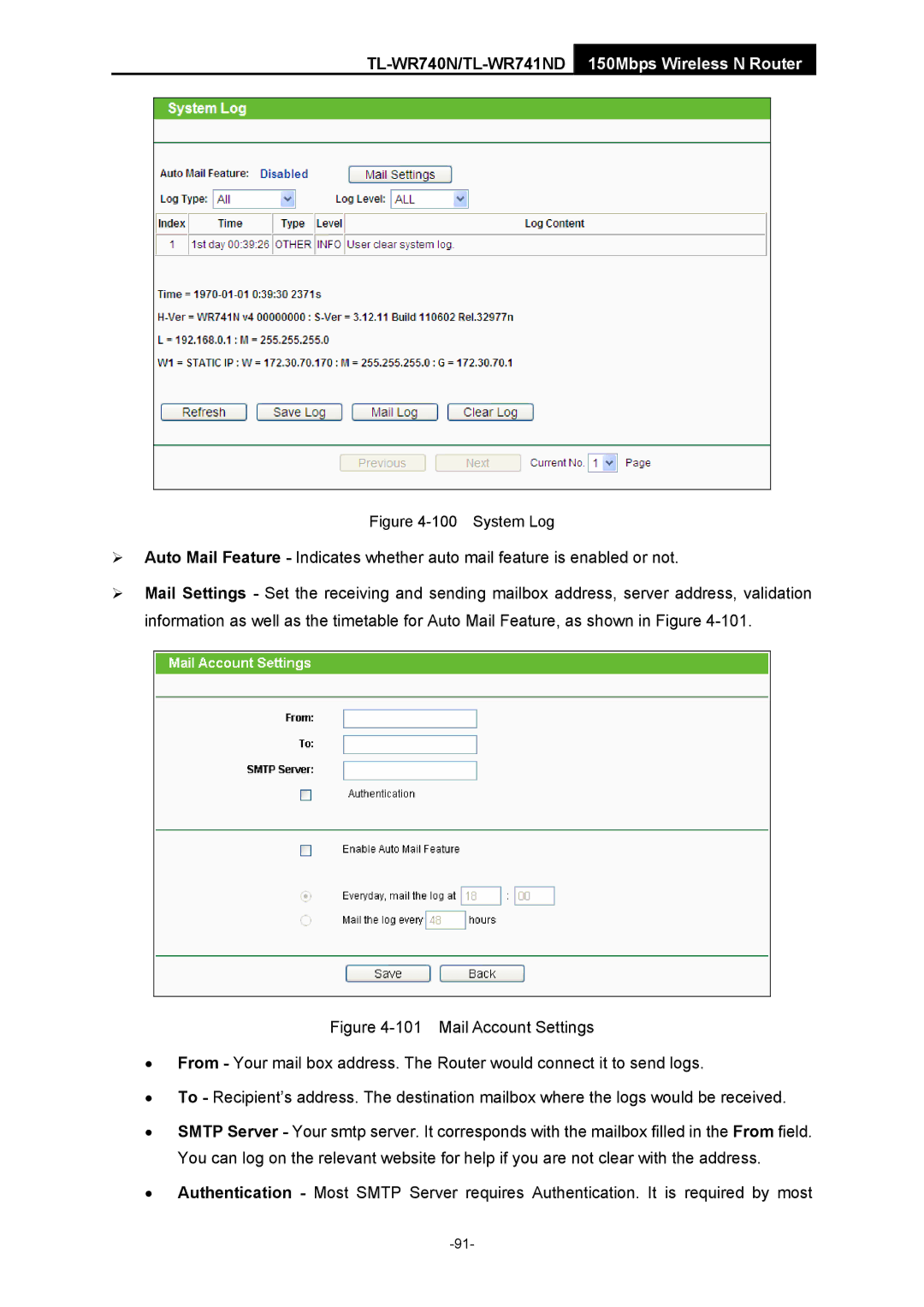 TP-Link TL-WR741ND manual System Log 