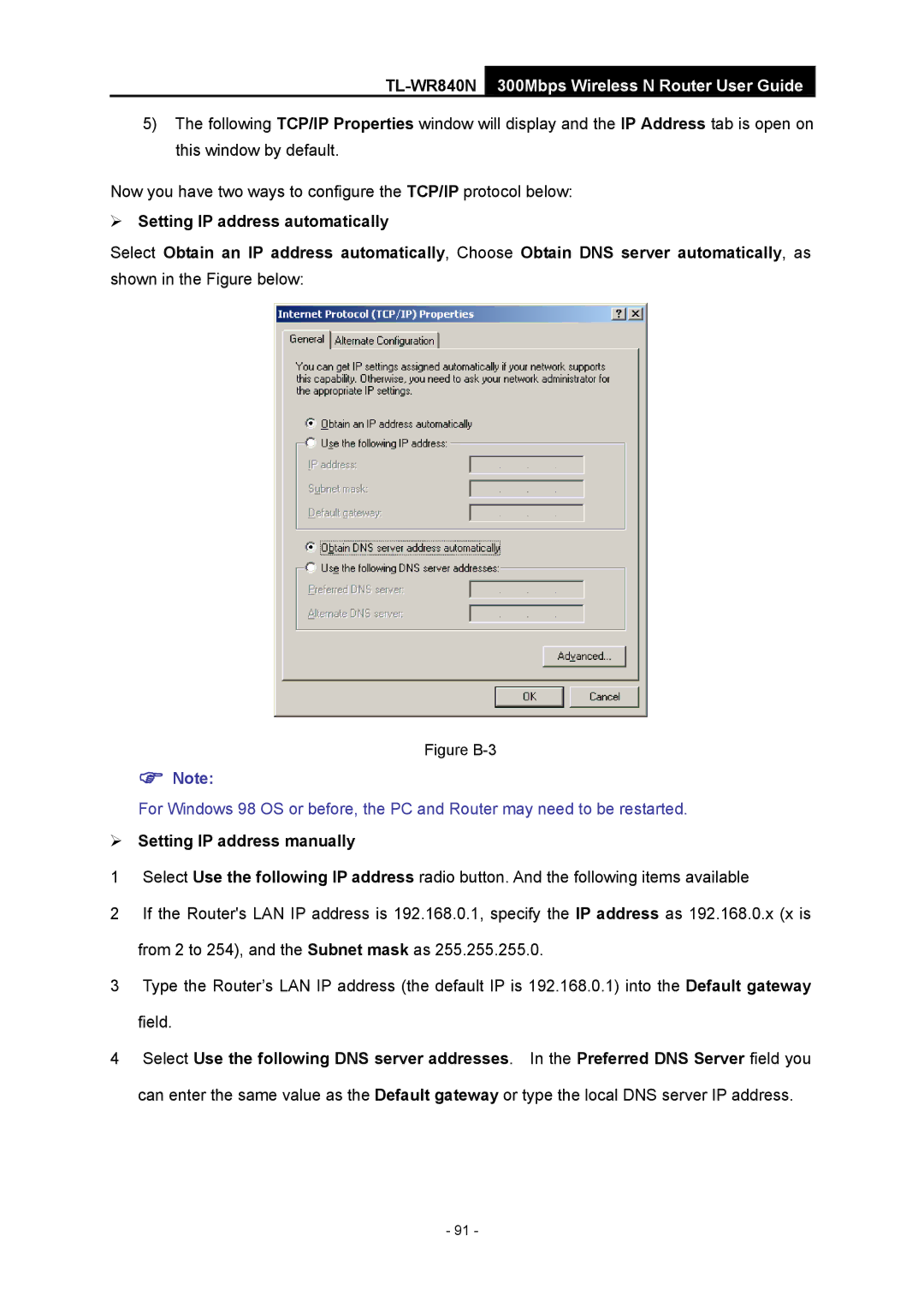 TP-Link TL-WR840N ¾ Setting IP address manually, Figure B-3 