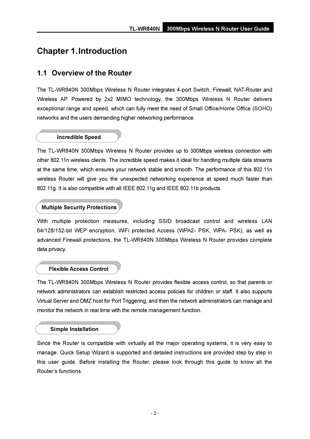 TP-Link TL-WR840N manual Overview of the Router, Incredible Speed, Multiple Security Protections, Flexible Access Control 