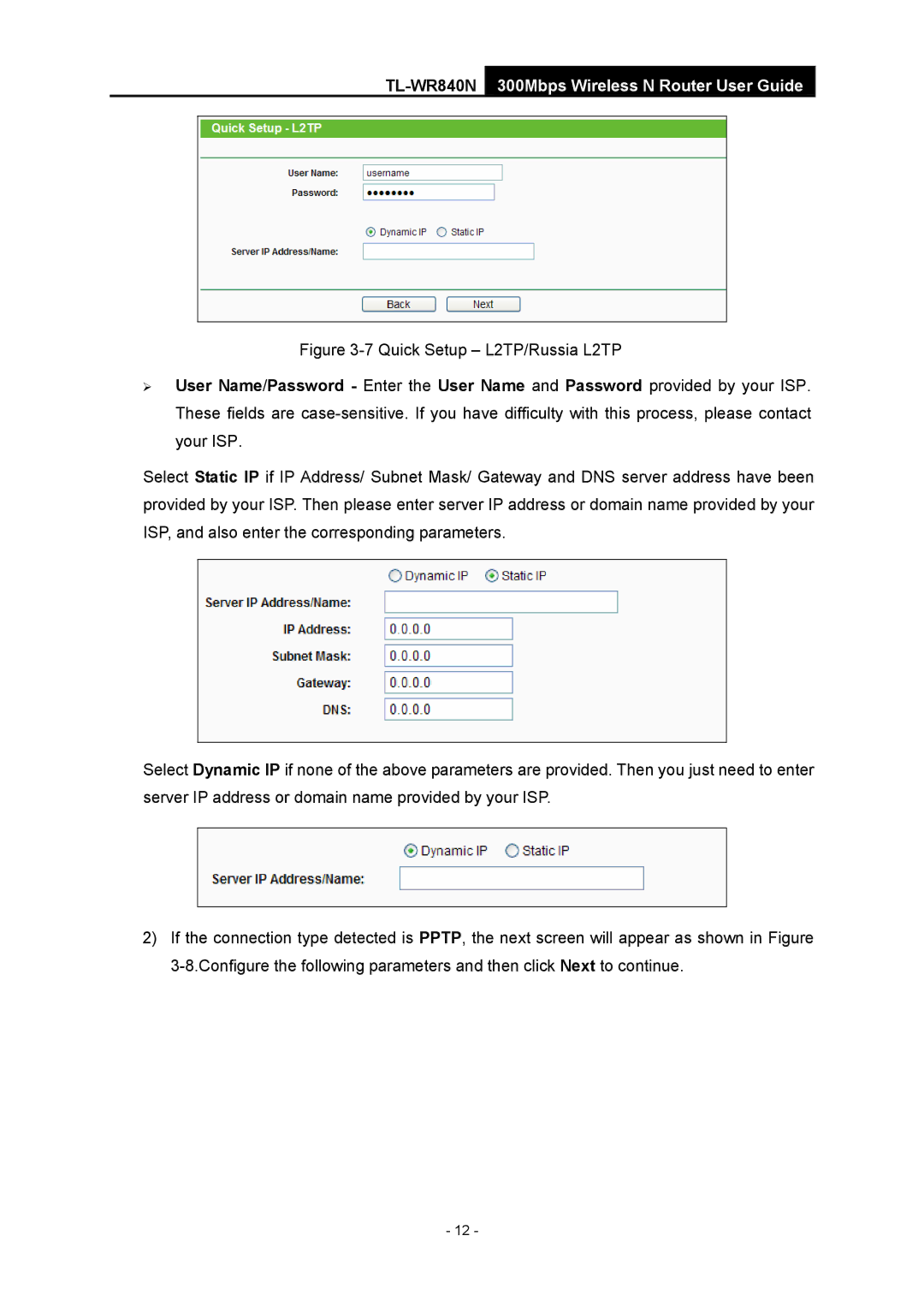 TP-Link TL-WR840N manual Quick Setup L2TP/Russia L2TP 