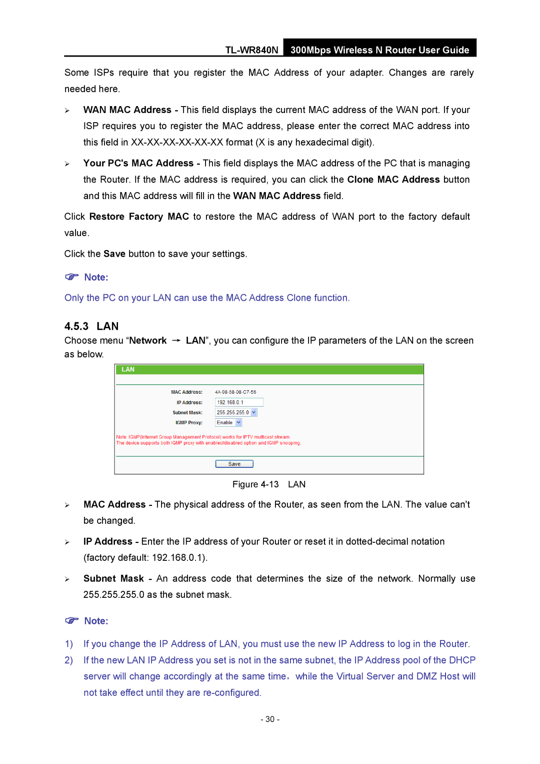 TP-Link TL-WR840N manual 13 LAN 