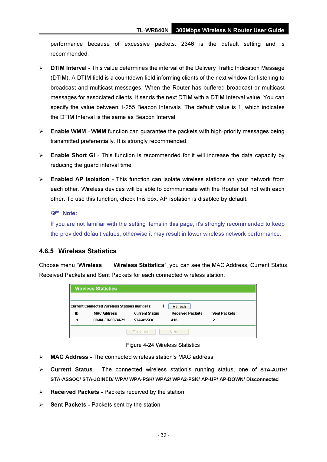 TP-Link TL-WR840N manual Wireless Statistics 