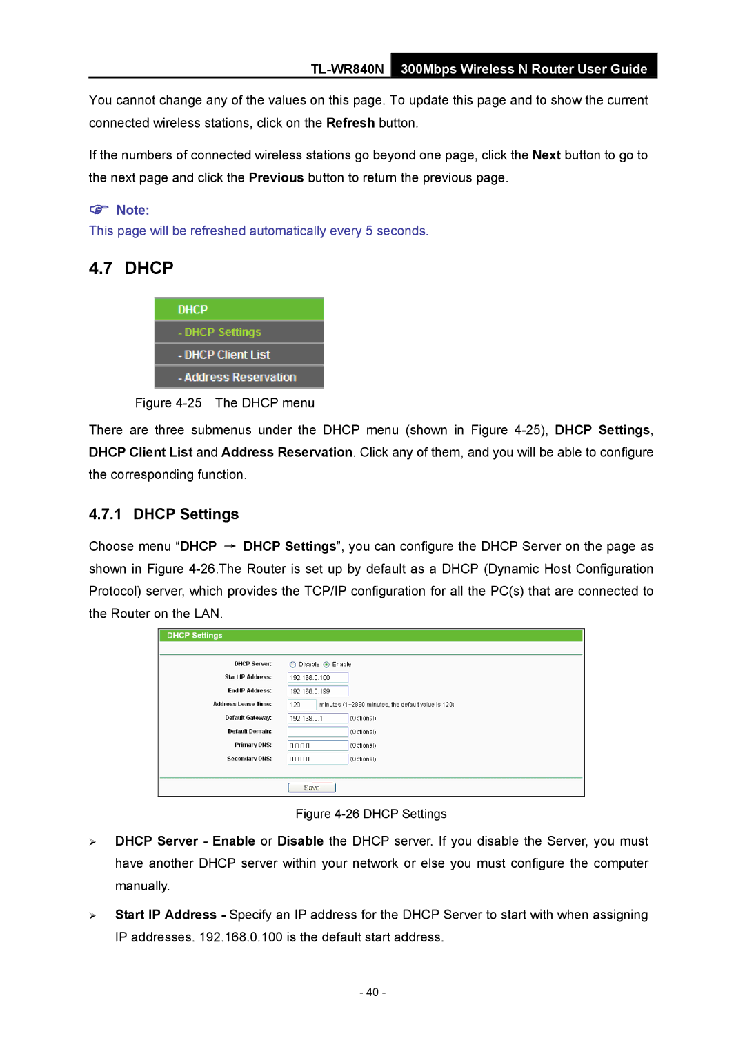 TP-Link TL-WR840N manual Dhcp Settings 