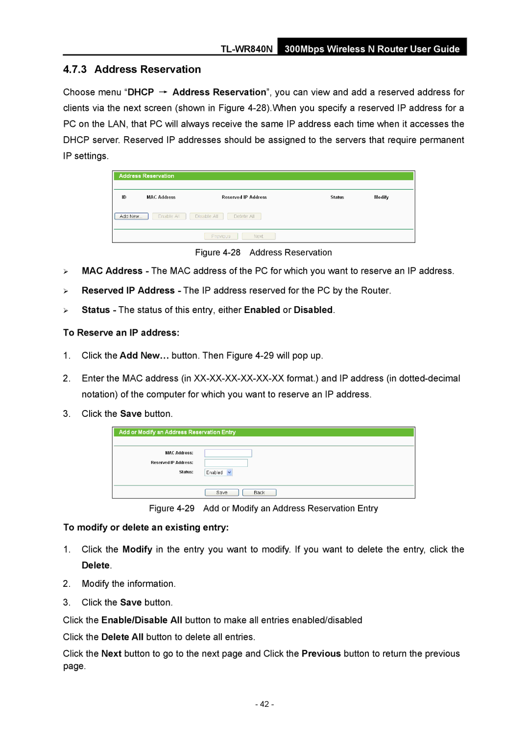 TP-Link TL-WR840N manual Address Reservation, To Reserve an IP address 