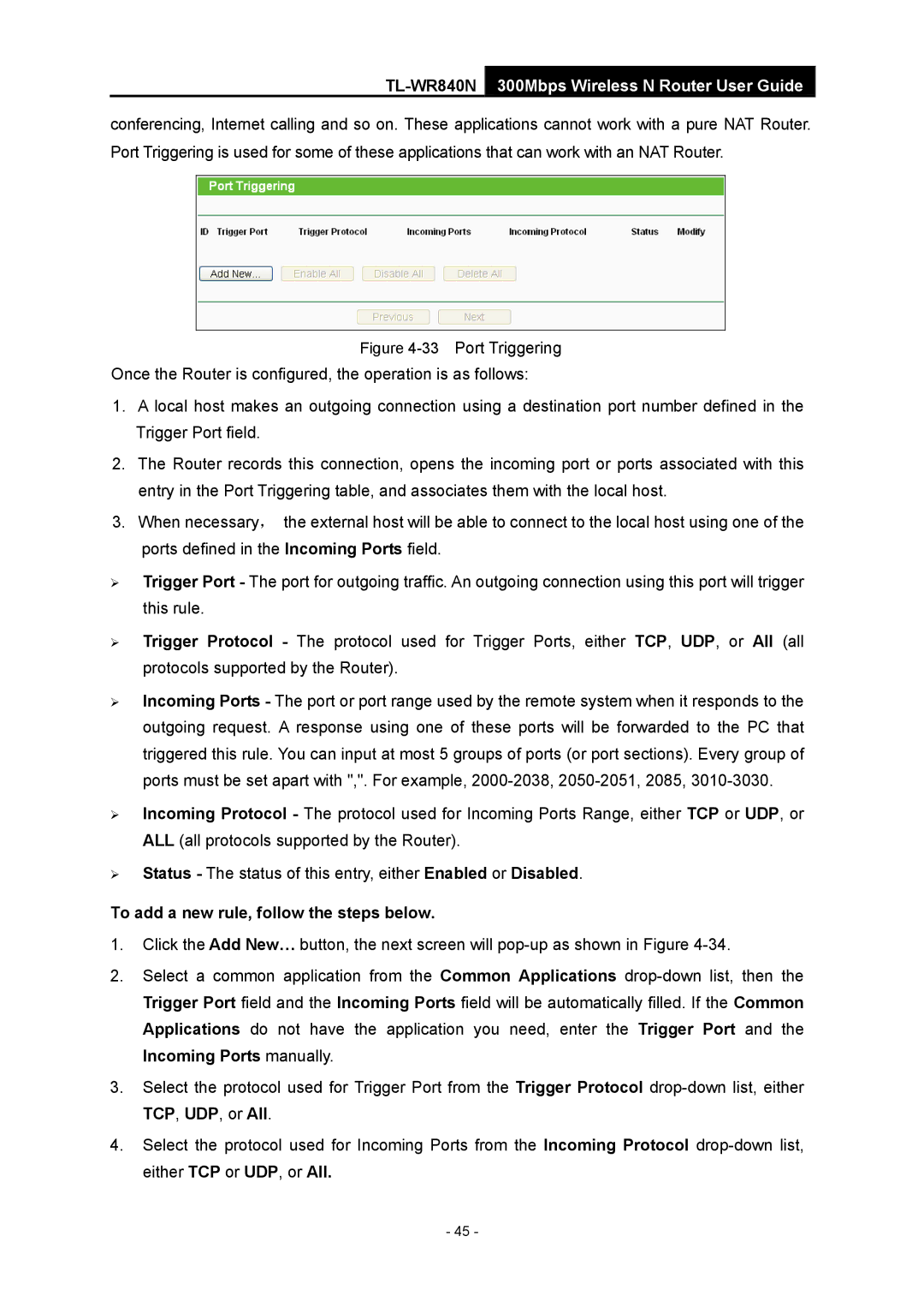 TP-Link TL-WR840N manual To add a new rule, follow the steps below 