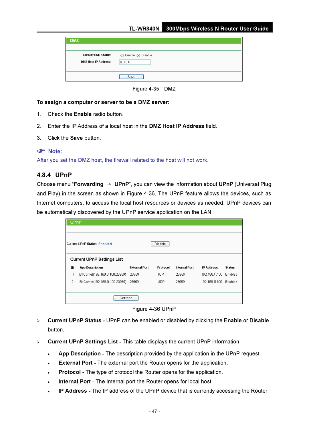 TP-Link TL-WR840N manual UPnP, To assign a computer or server to be a DMZ server 