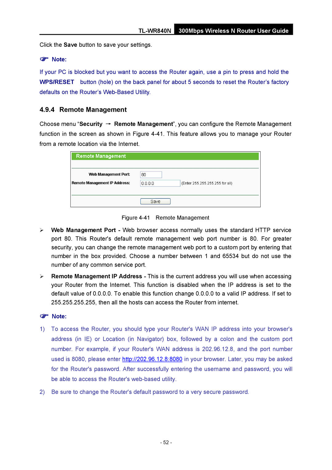 TP-Link TL-WR840N manual Remote Management 