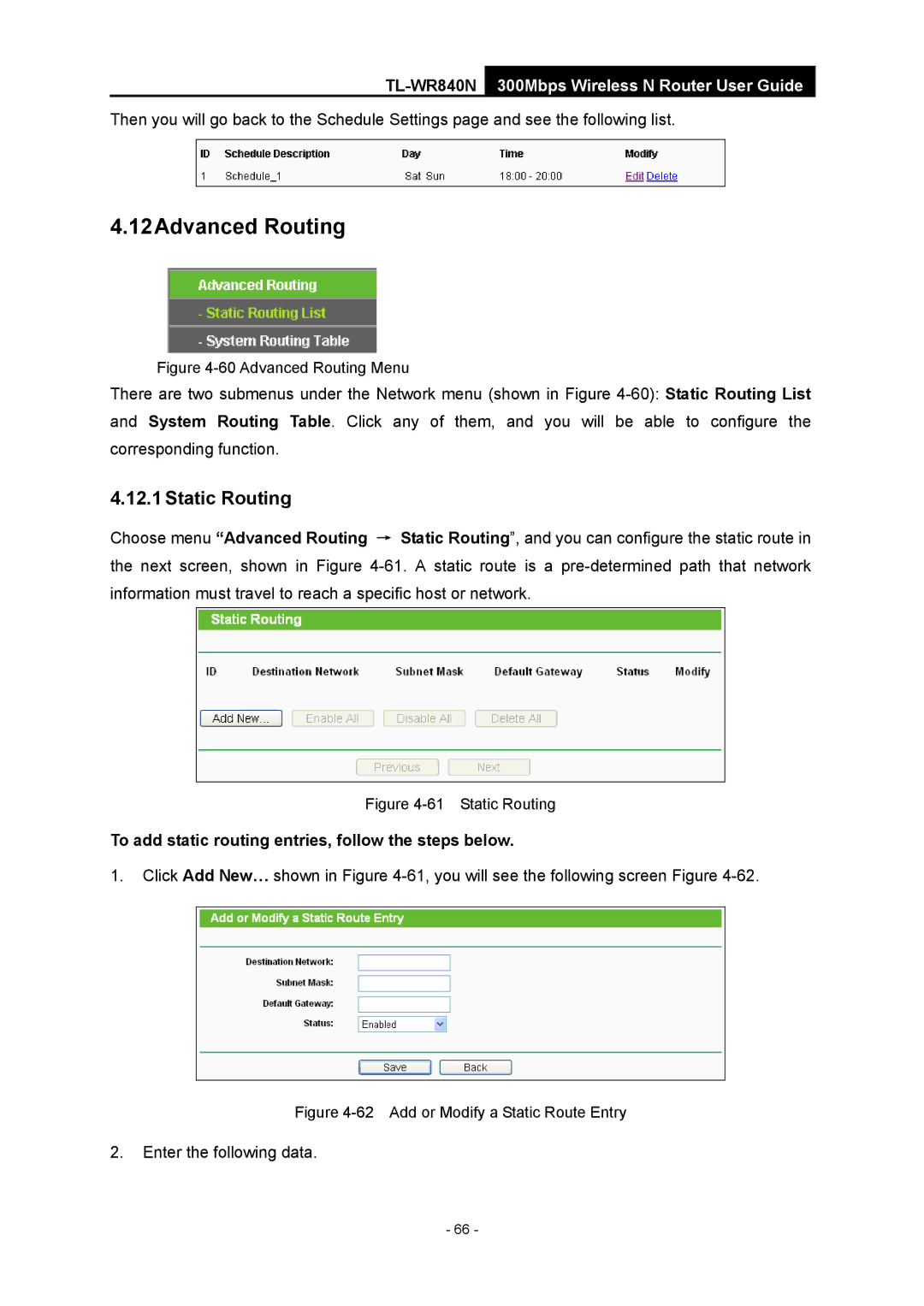 TP-Link TL-WR840N manual 12Advanced Routing, Static Routing, To add static routing entries, follow the steps below 