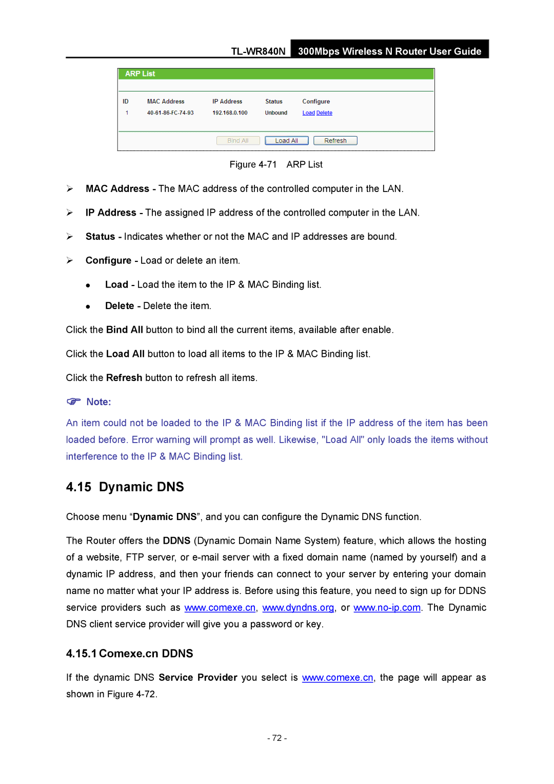 TP-Link TL-WR840N manual Dynamic DNS, Comexe.cn Ddns 