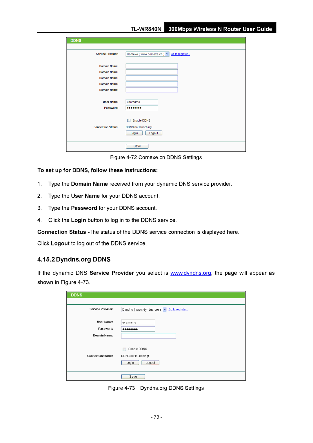 TP-Link TL-WR840N manual Dyndns.org Ddns, To set up for DDNS, follow these instructions 