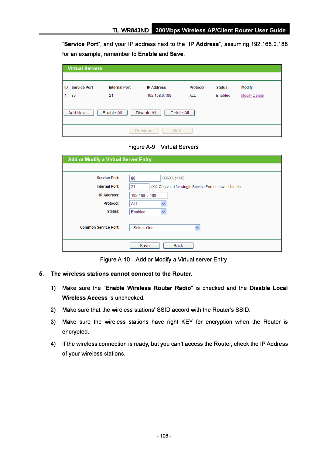 TP-Link TL-WR843ND manual The wireless stations cannot connect to the Router 