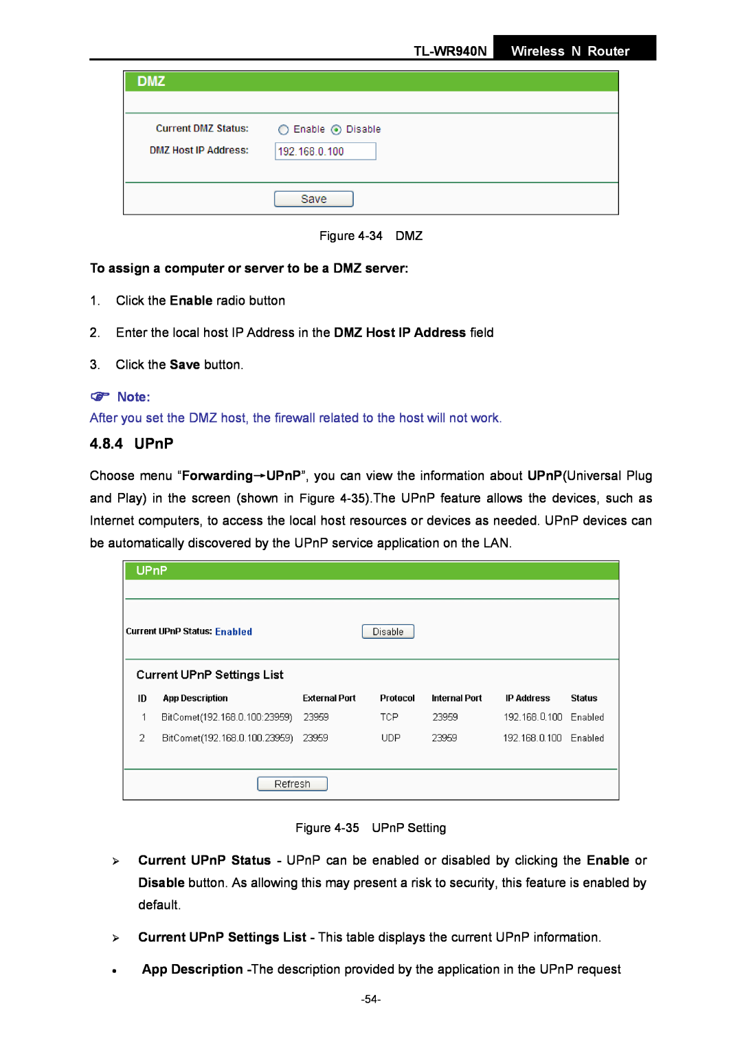 TP-Link manual UPnP, To assign a computer or server to be a DMZ server, TL-WR940N Wireless N Router 