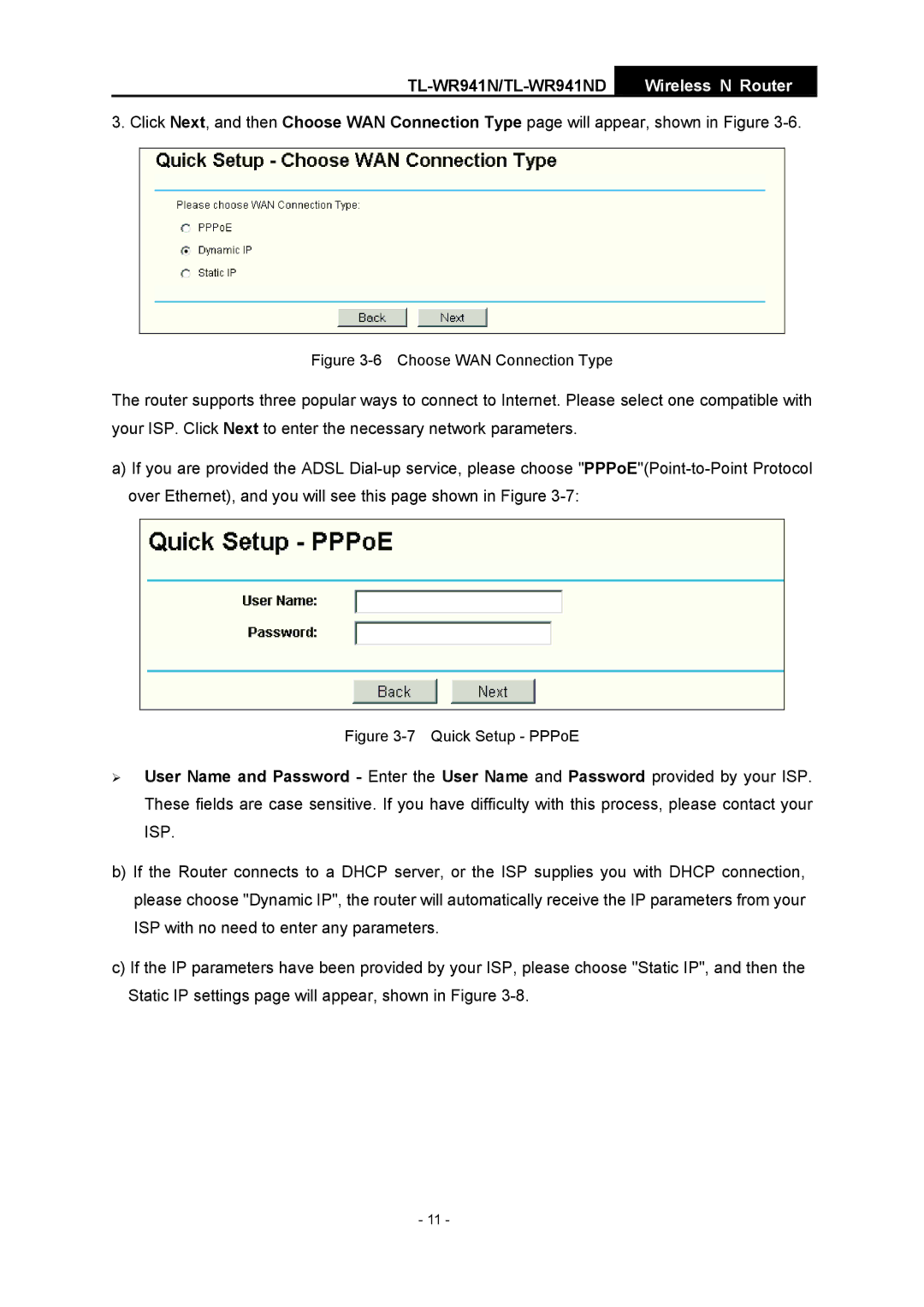 TP-Link TL-WR941ND manual Choose WAN Connection Type 